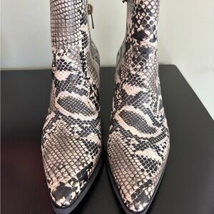 Blondo Black and Cream Snake-Print Pointed Toe Ankle Boots